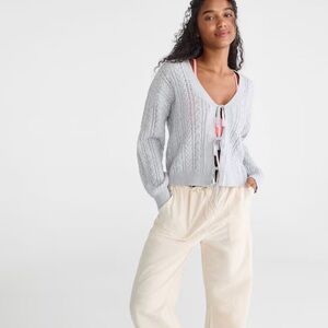 Aeropostale Cable Knit Reversible Tie Cardigan in Light Heather Grey